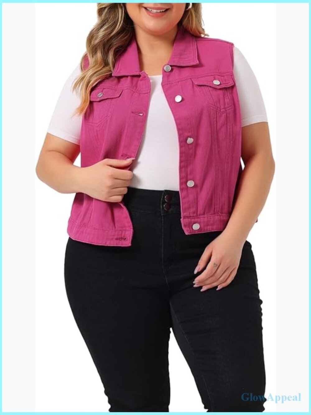 Plus Size Sleeveless Denim Vest with Flap Pockets